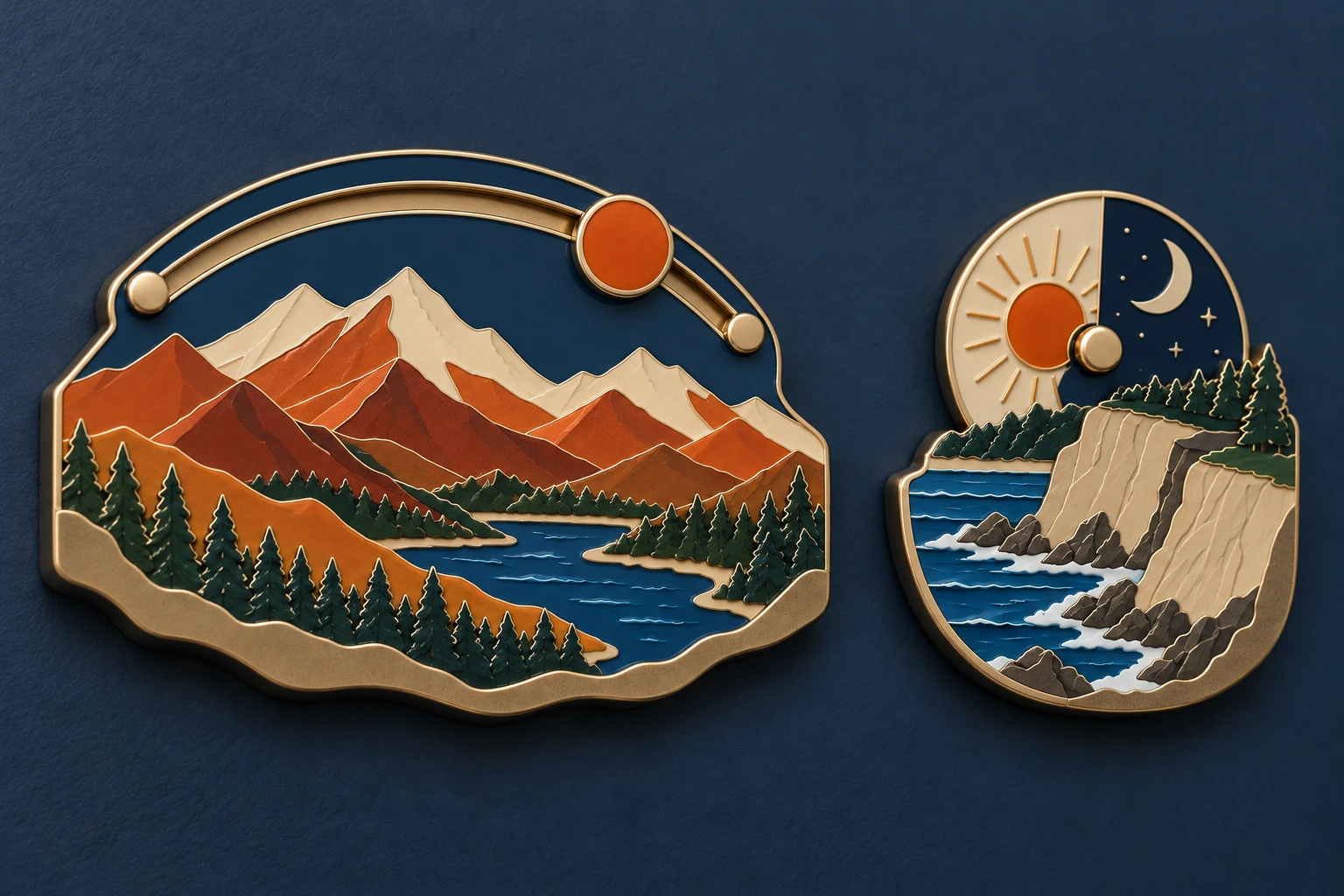 Landscape magnets with a sliding sun and a rotating day and night disk
